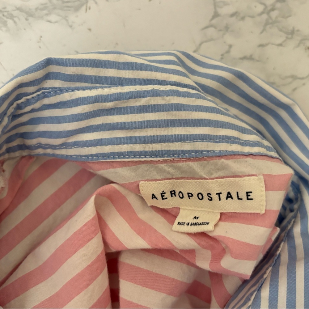 Aeropostale Button Up Shirt Mens M Long Sleeve Navy Cotton Colorblock St…​ - Picture 4 of 5